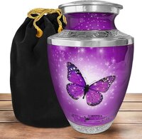 Purple Butterfly Metal Adult Cremation Urn for Ashes
