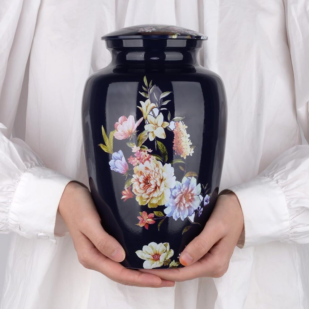 Floral Design Aluminium Adult Cremation Urn for Human Ashes Memorial Urns