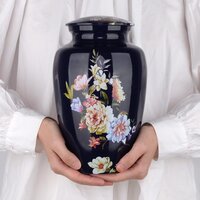 Floral Design Aluminium Adult Cremation Urn for Human Ashes Memorial Urns