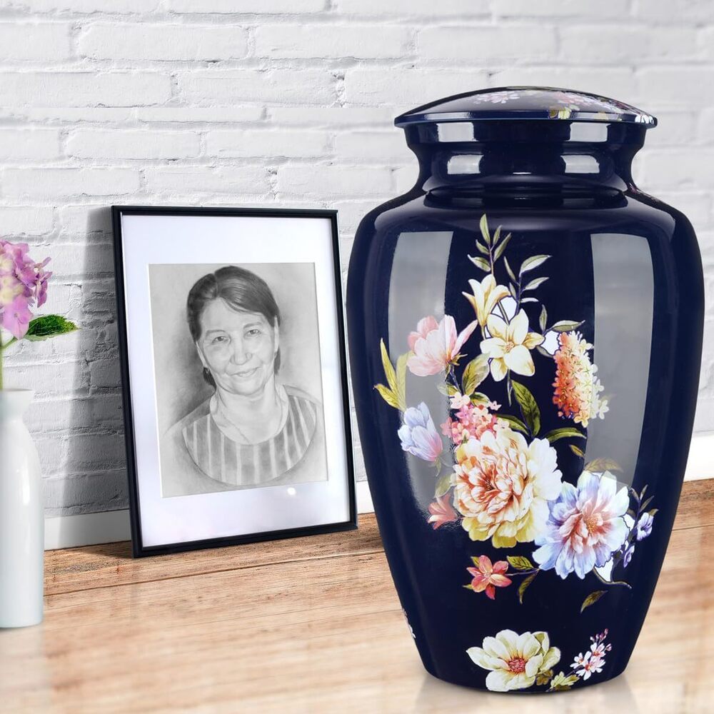 Floral Design Aluminium Adult Cremation Urn for Human Ashes Memorial Urns