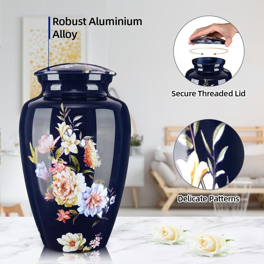 Floral Design Aluminium Adult Cremation Urn for Human Ashes Memorial Urns