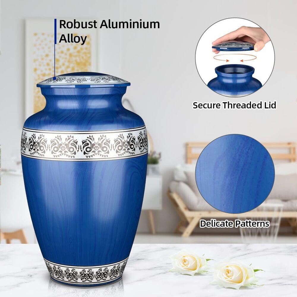 Bordered Design Aluminium Adult Cremation Urn for Human Ashes Memorial Urns