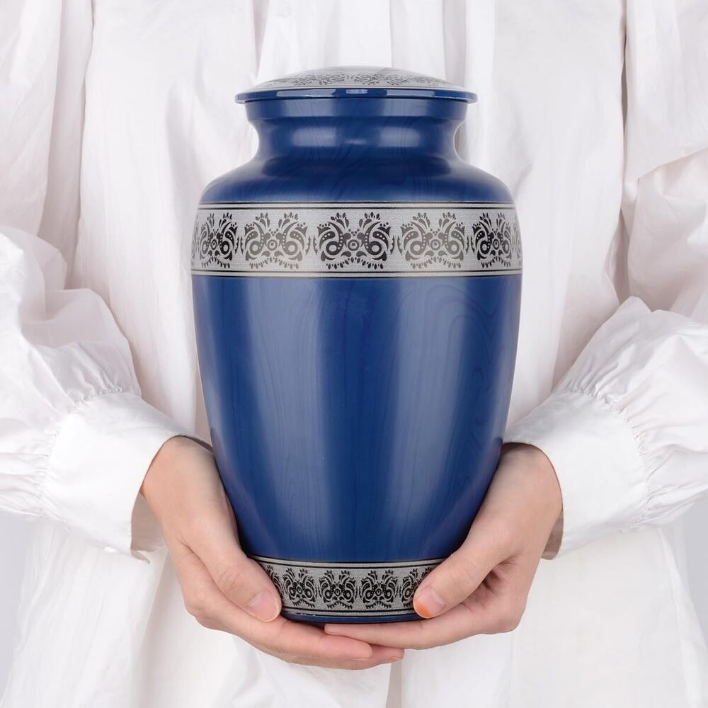 Bordered Design Aluminium Adult Cremation Urn for Human Ashes Memorial Urns