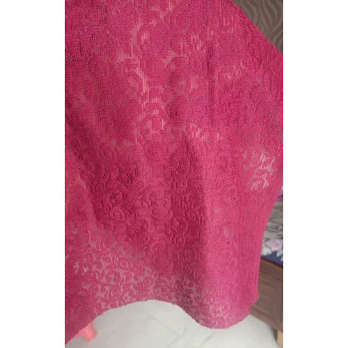 Dark Pink Jacquard Net Gown Making Fabric - Attributes: Washable