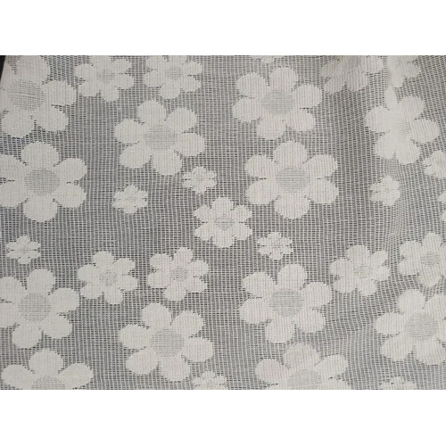 White Cotton Jacquard Net Embroidered Fabric - Attributes: Washable