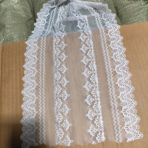 White Cotton Lace Net Fabric - Attributes: Washable