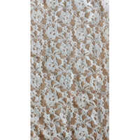 White Nylon Lycra Lace Fabric - High-strength, Yellow Base Color, Embroidered Texture | Washable Garment Material For Elegant Designs