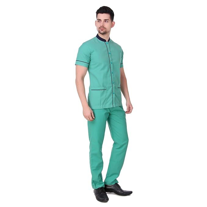 Hospital Nursing Staff Uniform - Sea Green Cotton Set, Half Sleeves Shirt with 03 Pockets, Trouser with Elastic Waist and 02 Side Pockets, Comfortable Fit for All Sizes, Machine Washable