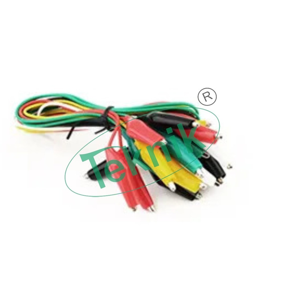 Alligator /Crocodile Clip Test Leads - Insulation Covered, 55cm Length, Red, Green, Yellow, White, Black Colors | Ideal For Engineering Electronic Instruments