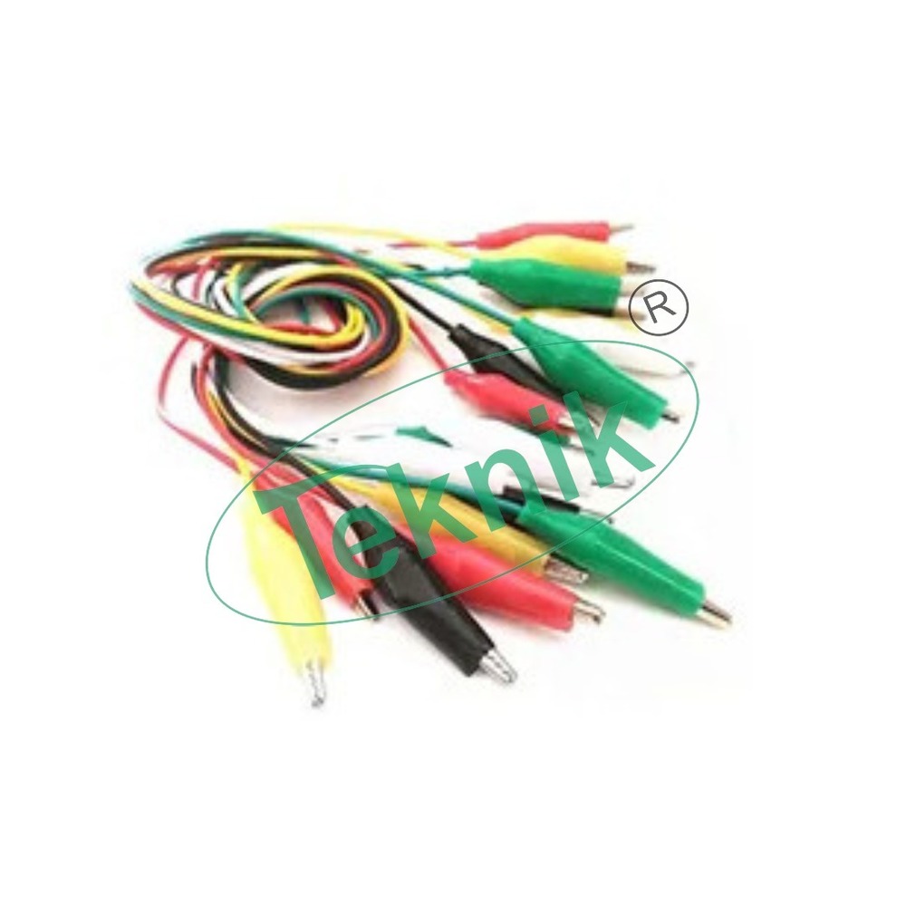 Alligator Lead Set - 22 Gauge Heavy Insulation Copper Wire, 12" Length | 10 Piece Set With Crimped Clips In Black, Red, White, Green, And Yellow