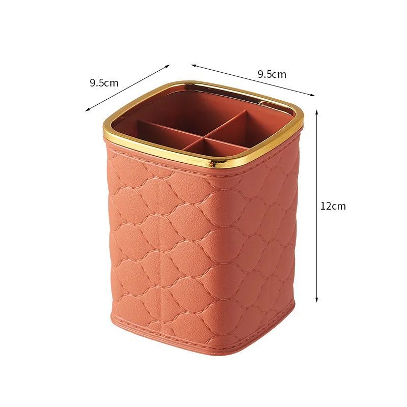 Cherrybox Stylish Pen Holder - 9.5x12 Cm Square Design, Multipurpose Tumbler Mug With Golden Top Ring For Office And Makeup Brush Organization