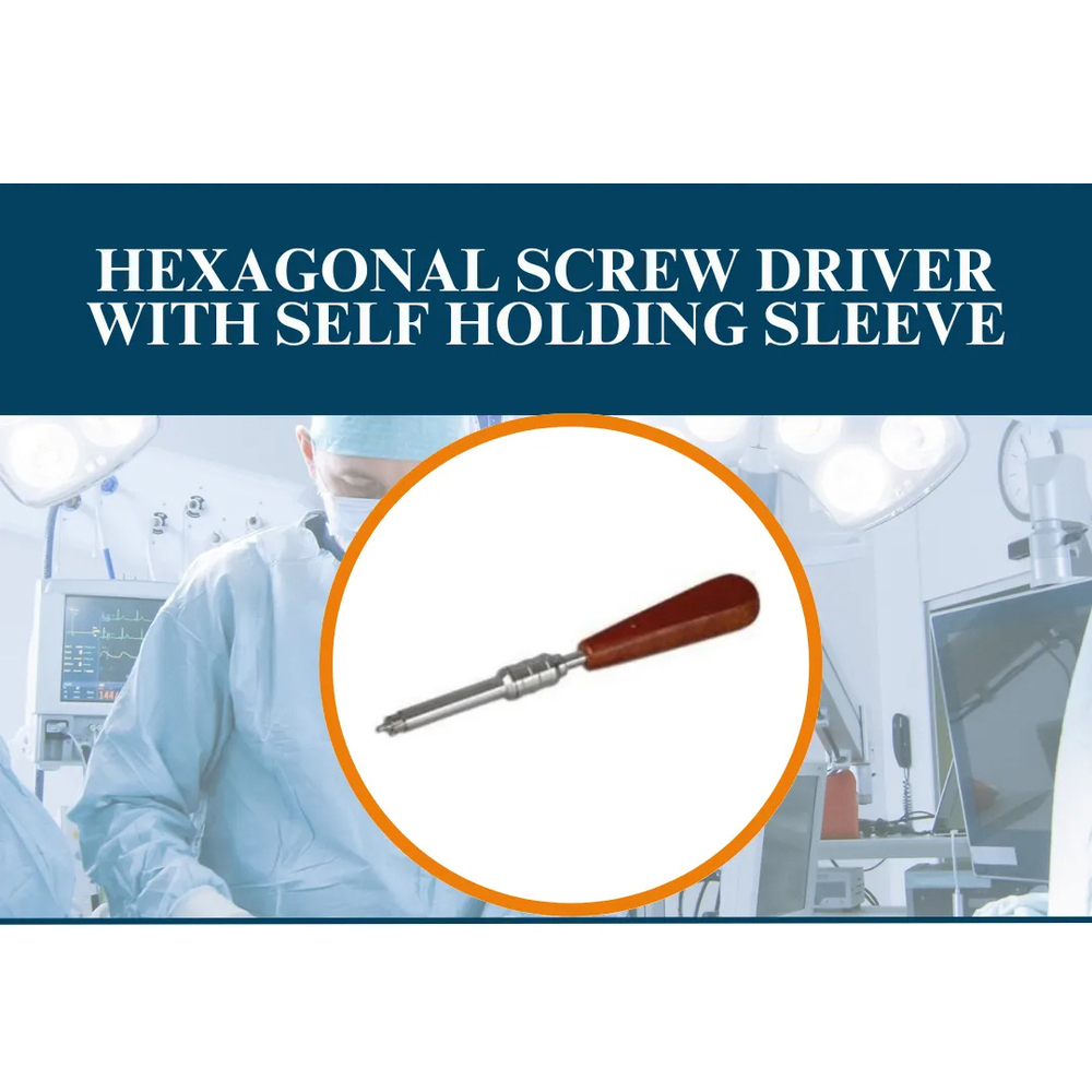 Hexagonal Screw Driver with Self Holding Sleeve - Metal with Wooden Handle, Manual Operation | Portable for Medical and Industrial Use