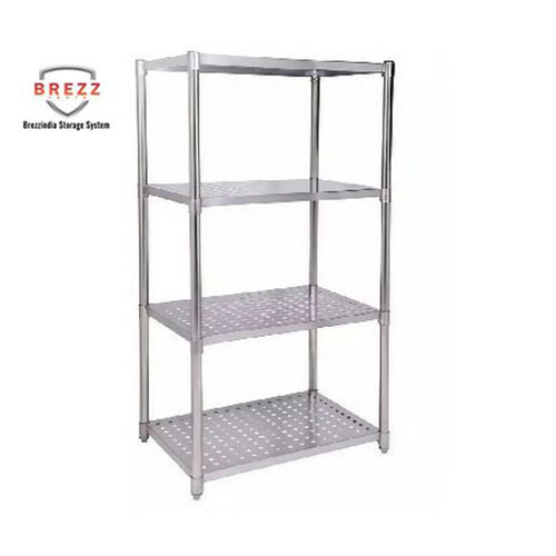 Slotted Angle Stainless Steel Rack - Heavy Duty Silver Storage Shelving | Polished Surface Treatment for Warehouse Usage