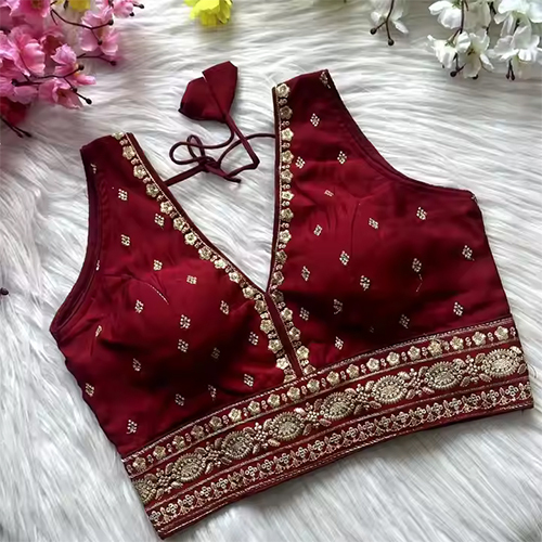 Heavy Embroidery Work Bollywood Style Designer Redaymade Only Blouse For Ladies - Color: Mehroon