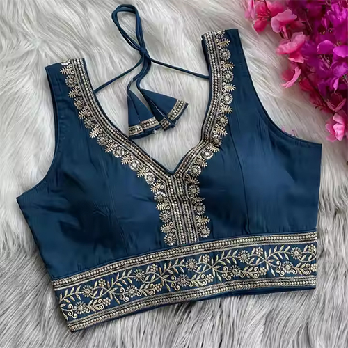 Heavy Embroidery Work Bollywood Style Designer Redaymade Only Blouse For Ladies - Color: Blue