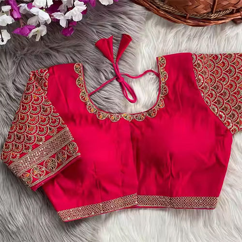 Designer Readymade Blouse For Your Saree In Silver Embroidery Work For Wedding - Color: Pink