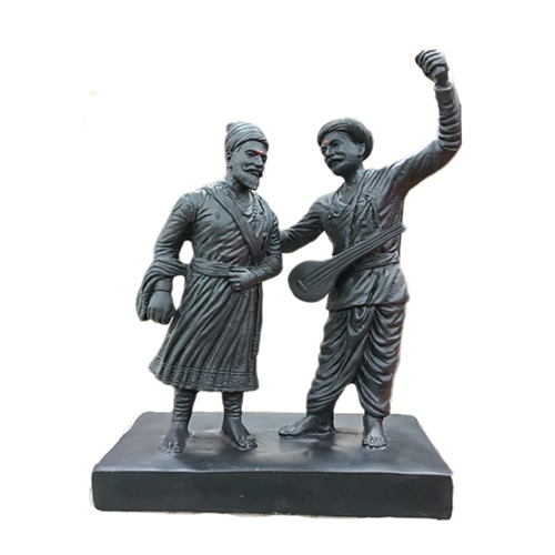 12 Inch Black Chatrapati Shivaji Maharaj Murti With Sant Tukaram Statue