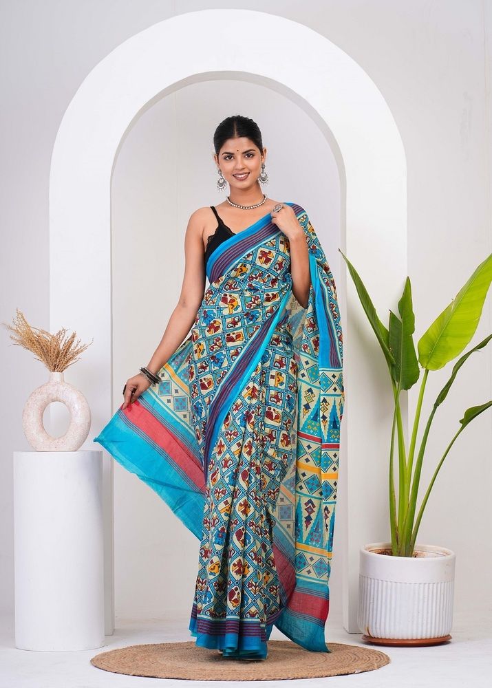 ajrakh printed cotton saree