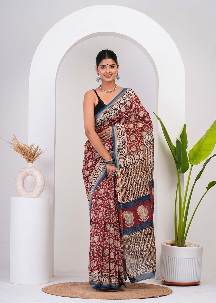 Bagru Printed Chanderi Silk Saree