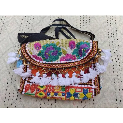 Embroidery Banjara Clutch Bag - Cotton Fabric, 7x11 Inches | Recyclable, Customizable Design, Elegantly Handcrafted for Personal Use