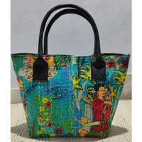 Kantha Work Handle Bag - Cotton Material, 17x15 Inches | Floral Print, Moisture-proof, Recyclable, Hand Length Handle, Versatile Use