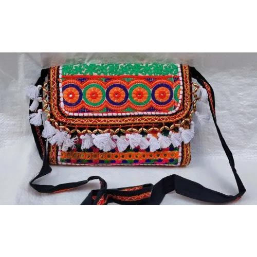 Handmade Vintage Banjara Shoulder Bag - Cotton Fabric, 12x7 Inches , Printed Design, Moisture-Proof, Recyclable, Eco-Friendly, Shoulder Length Handle