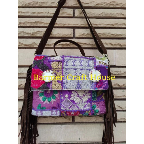 Banjara Patchwork Leather Clutch Bag - Hand Patches & Leather, 10 x 14 Inches , Customizable Design, Moisture-Proof, Recyclable