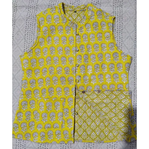 Cotton Quilted Jaipuri Printed Jacket - Color: Yellow