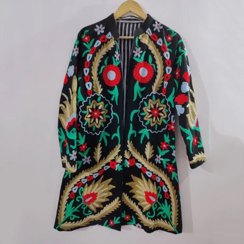 Cotton Suzani Embroidered Jacket - Color: Multicoloured