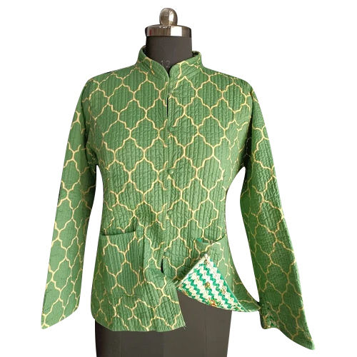 Ladies Cotton Quilted Reversible Jacket - Color: Green