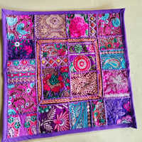 Patchwork Cushion Cover - Cotton, 16x16 Inches, Multicolor Design - Intricate Embroidery, Perfect For Living Room Or Bedroom
