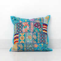 Decorative Embroidery Cushion Khambadiya Patchwork Cushion Cover - Cotton, 16x16 Inches, Multicolor, Square Shape, Unique Embroidered Design