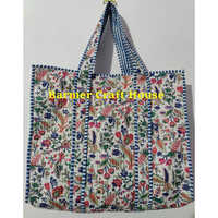 Women Quilted Printed Tote Bag - Cotton Fabric, 18x18x6 Inches | Multicolor Design, Eco-friendly, Customizable, Sealed For Security, Shoulder-length Handle