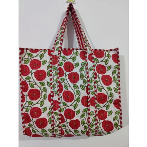 Block Printed Cotton Quilted Tote Bag - Color: Any Color