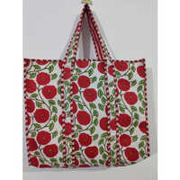 Block Printed Cotton Quilted Tote Bag - Standard Size | Recyclable, Customizable Design, Shoulder-length Handle, Eco-friendly Material