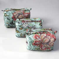 3 Pcs Set Large Makeup Bag - Cotton Quilted, Standard Size, Multicolor | Moisture-proof, Recyclable, Zipper Top Sealing, Stylish Printed Design