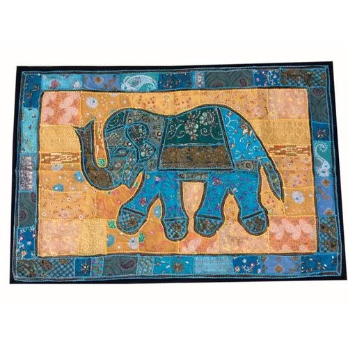 Elephant Patchwork Wall Hanging - Color: Green