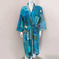 Silk Patchwork Kantha Kimono Robe - High-quality Silk, Customized Sizes, Washable , Elegant Patchwork Design And Versatile Short Long Sleeves