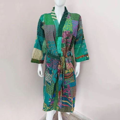 Patchwork Kantha Kimono Robe - Color: Multicolor