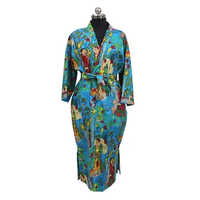 Cotton Printed Beachwear Kaftan Kimono Robe - Color: Multicolor