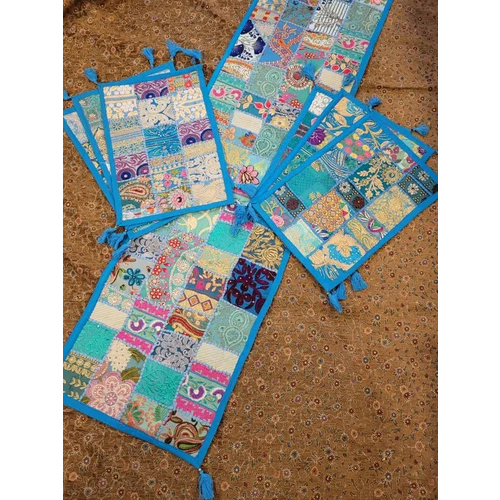 Table Runner With Mats - Cotton Material, Rectangular Shape, Multicolor Design With Intricate Embroidery Patterns, Perfect For Home And Hotel Use