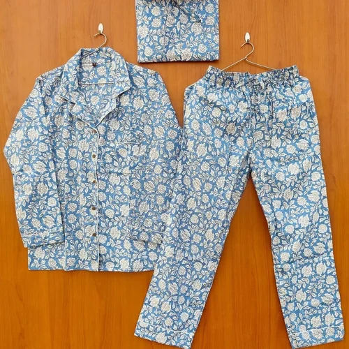 Ladies Cotton Night Suit Set - Color: Blue