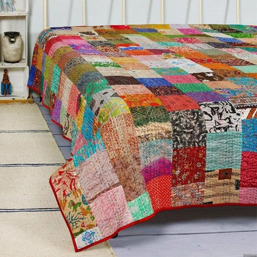 Kantha Patchwork Bed Cover - Color: Multicolor