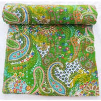 Paisley Kantha Quilts Handmade Cotton Kantha Bedcover Quilt Throw