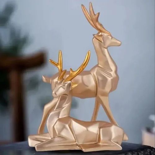 Resin Deer Pair Statue - Color: Golden