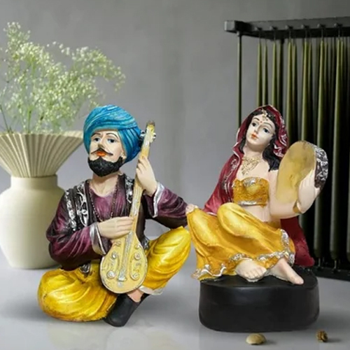 Traditional Rajasthani Couple Resin Statue