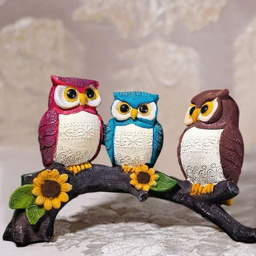 Polyresin Owl Sitting On Tree Vastu Feng Shui Home Decor Gift Showpiece - Color: Multicolor