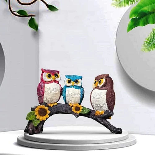 Polyresin Beautiful Resin Owl Family Decorative Statue For Home Decor - Color: Multicolor