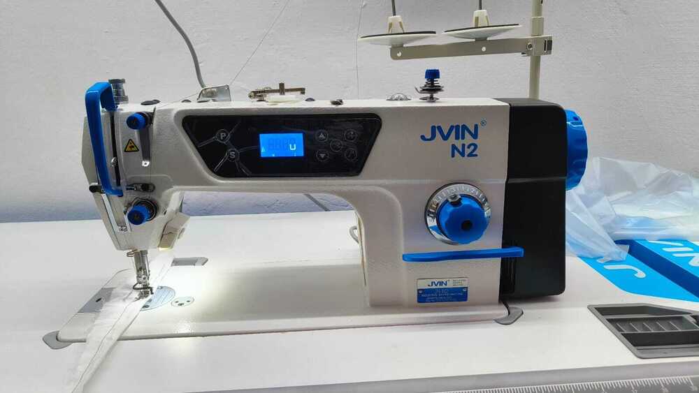 Jn-N2 Direct Drive Single Needle Lockstitch Sewing Machine With Auto Thread Trimmer Complete Set. - Color: White And Blue