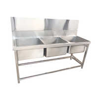 Ss Kitchen Three Sink Unit - Length: 5 Foot (ft)